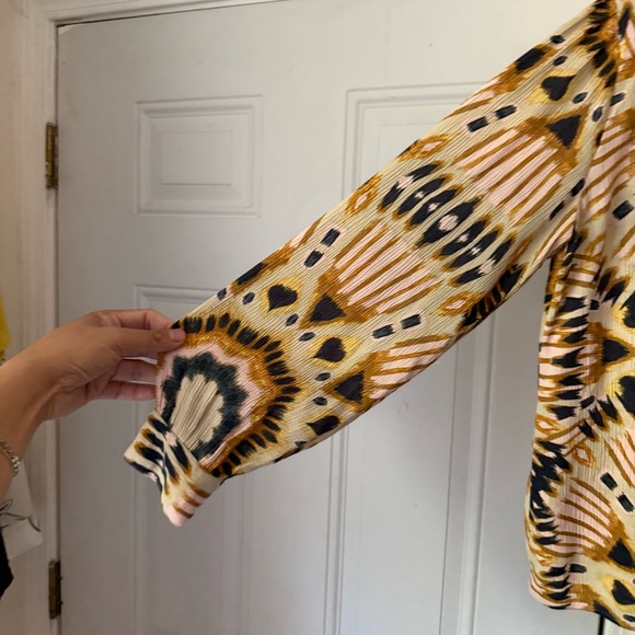 BA&SH multicolor viscose gauze abstract tribal print puff long sleeve blouse - Picture 3 of 7